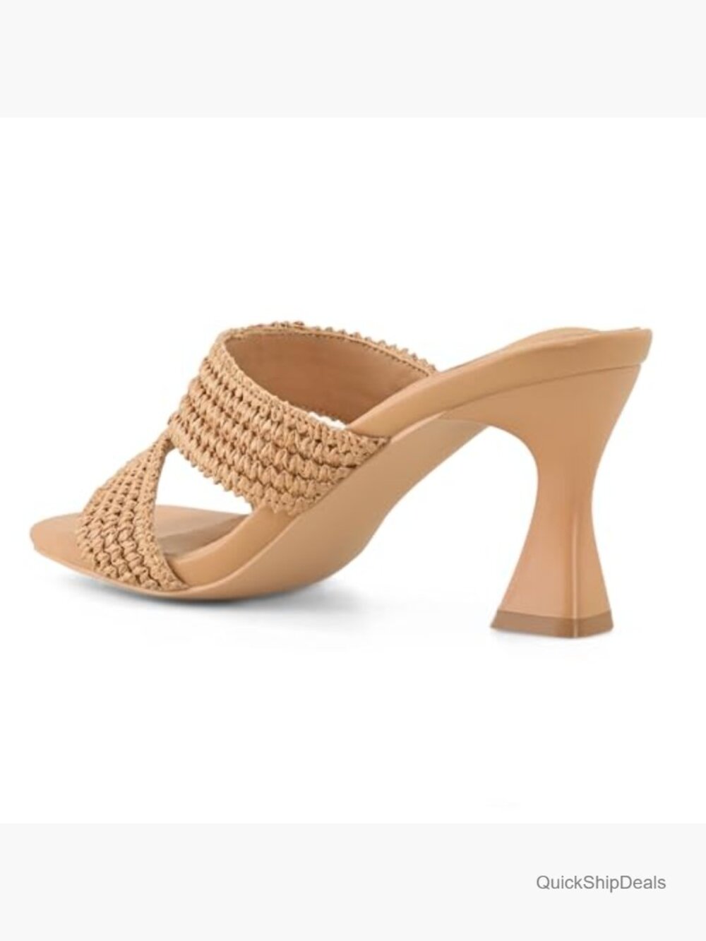Brown Heeled Mule Sandals, Block Heel, Slip On, Square Toe, Braided Straps - Picture 4 of 4